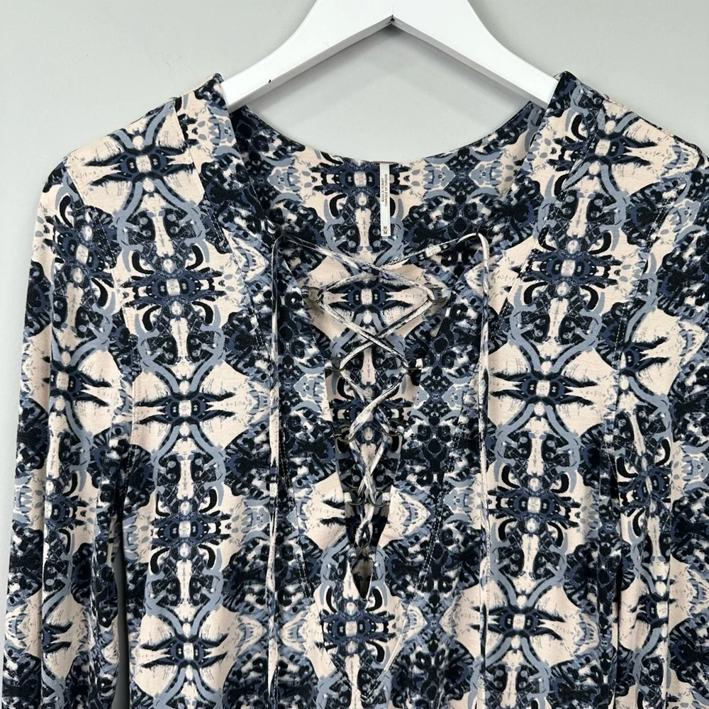 Free People Mai Tai Lace Up Long Sleeve Shirt Top Size Medium